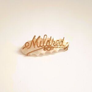 Share Mother of Pearl Name Brooch Vintage Gold Tone Wire Mildred Pin